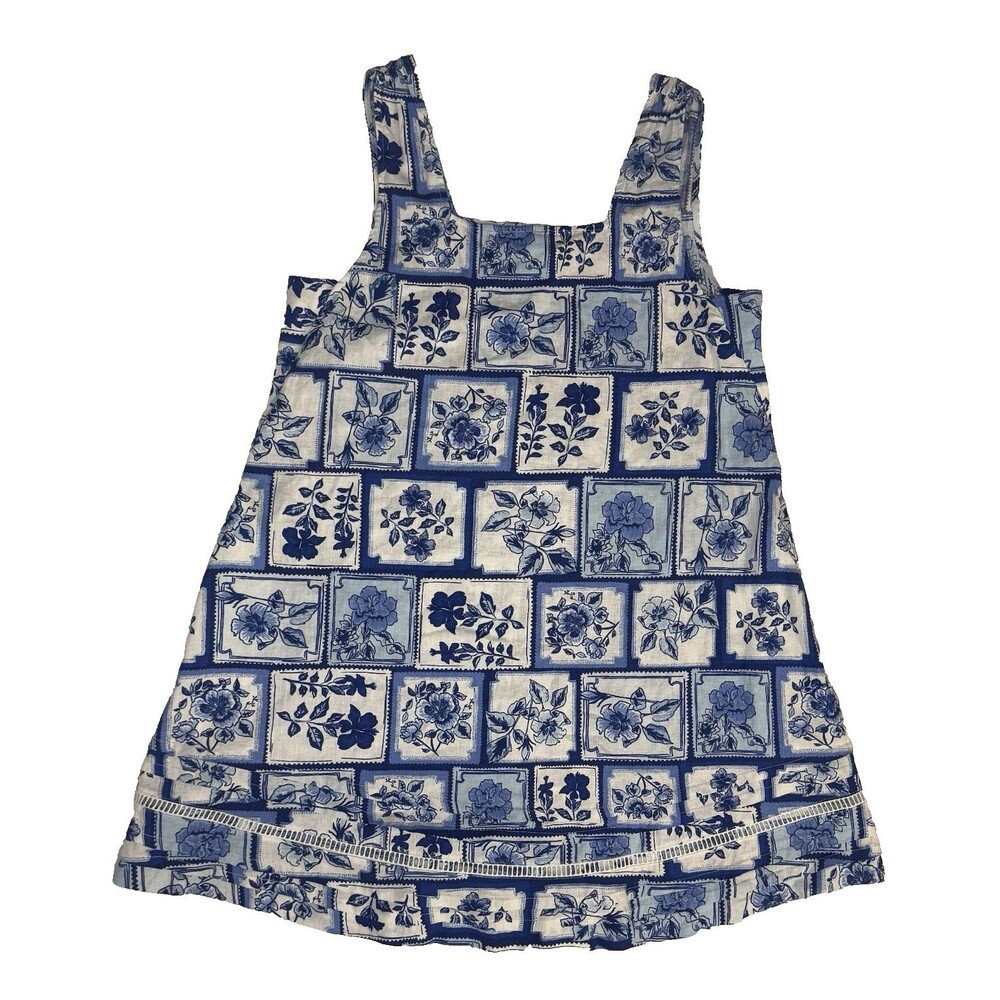 Joie Linen Blend Dress Women's Size Medium Blue/White Patchwork Floral